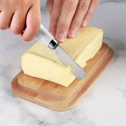 Generic High-quality porcelain butter container with wooden lid and knife - image 4