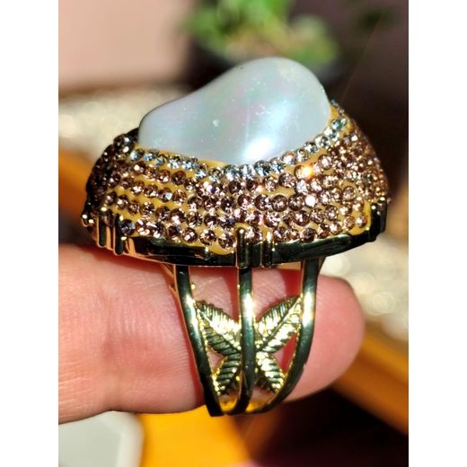 Generic Huge Top Quality, Stylish Elegant Natural Fresh Water PEARL for Women Gold Plated Ring Open Size, Best Gift - image 2
