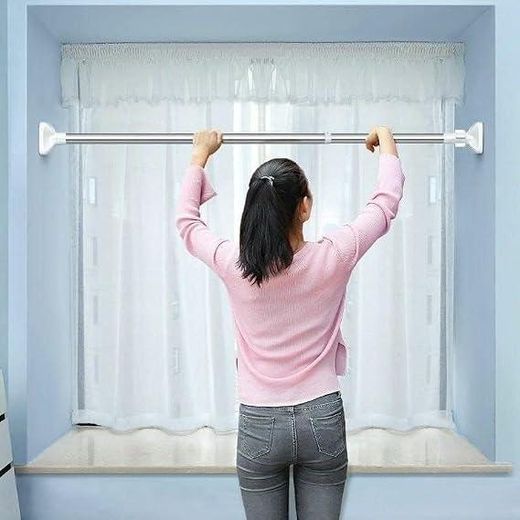 Generic Adjustable Tension Shower Curtain Rod No Drill Extendable Stainless Steel Spring Rod for Bathroom Closet Window Laundry Hanging Pole Heavy Duty Rust Resistant Easy Installation 70 to 120CM - image 3