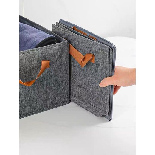 Generic Gray fabric wardrobe organizer for clothes and linens - Stylish closet organizer - Storage box for shelves and bedrooms, suitable for t-shirts, sheets, and household items - image 2