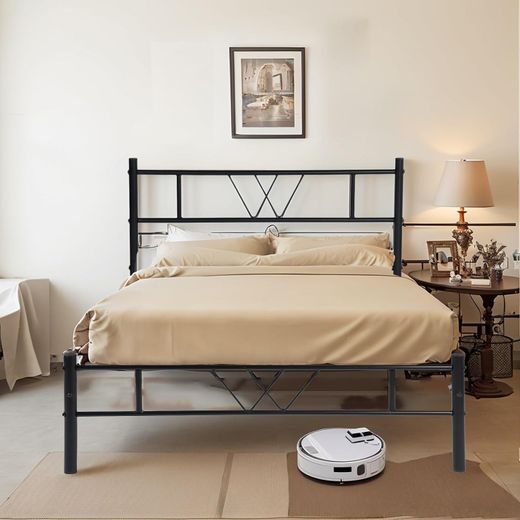 Generic Modern single metal bed for adults, 2 meters by 1 meter, black color