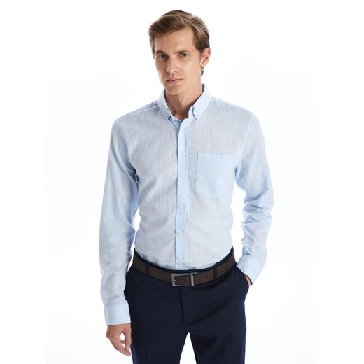 LC Waikiki Regular Fit Long Sleeve Linen Blend Men's Shirt
