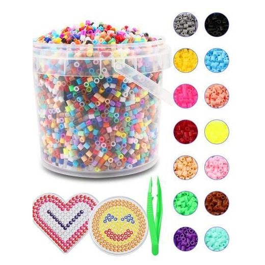 Generic 6500 Pcs DIY Fuse Beads Bucket Set – 5mm Iron Melting Craft Beads – Transparent Pegboards (Heart, Dolphin, Circle, Square) – Crafting Tweezers & Baking Paper – Non-Toxic Plastic – Handmade Keychains & Coasters Gift (Shape & Color May Vary) - image 2