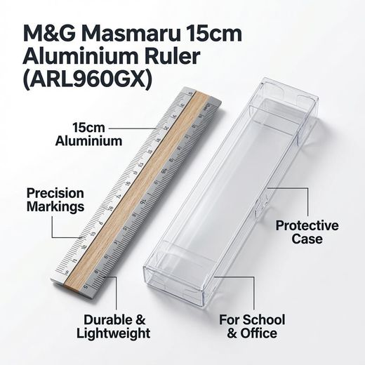 M&G Chenguang Masmaru 15cm Aluminium Ruler with Protective Case – Precision Measuring Ruler for School, Office & Drawing - 1pcs - No: ARL960GX - image 3