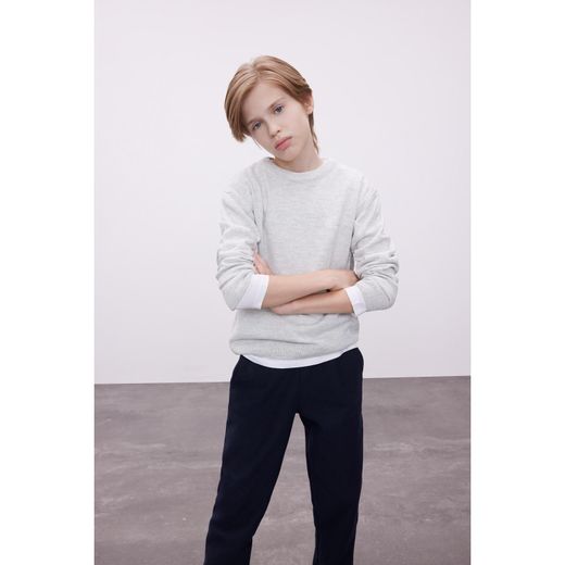 Defacto Boy Crew Neck Regular Fit Pullover - Optic Lt.Grey Melange