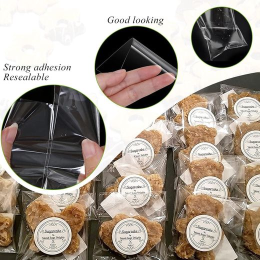 Generic 200 Pcs Self Sealing Cellophane Bags, Valentine Candy Bags for Gifts, 5x7 Inch Cookie Bags, Clear Resealable Cellophane Bags Self Adhesive for Packaging Gifts, Treat, Products - image 2