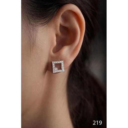 3Diamonds Platinum & Rhodium Plated Square Stud Earrings with Zircon Sparkle – Sleek Daily Wear - image 2