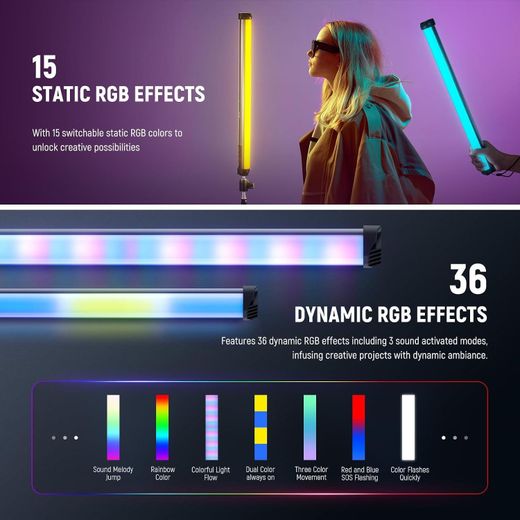 Neewer Basics 21" Magnetic RGB Light Wand, CRI95 Dimmable 14W LED Handheld Video Tube Lighting Stick with 51 RGB Modes, 4000mAh Battery for YouTube TikTok Recording Studio Photography Streaming, SL50 - image 4