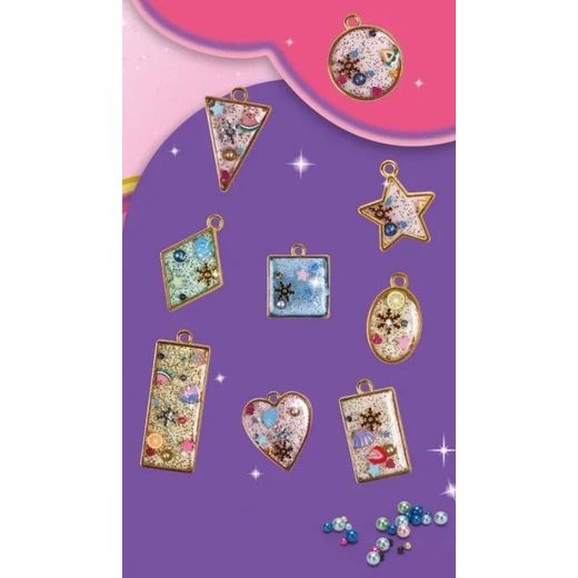 Generic DIY Drop Glue Pendant Craft Set 8 Pcs Metal Frame Charm Keychain Kit with AB Crystal Resin Glitter Bags Garnishes Sequins Tweezers Mixing Spoons Cups Hands-on Jewelry Making Gift for Girls Kids Ages 3+ (Shape & Color May Vary) - image 3