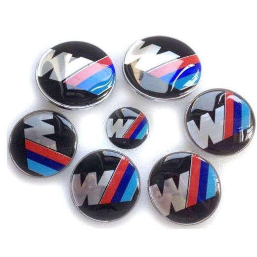 Generic Emblem For BMW Center Caps Badges 7PCS Set 82/74mm 68mm 4 Pcs for wheel 45mm hood7pcs 82mm Car Front Hood Emblem 74mm Car Trunk Tail Badge 68mm ( M )