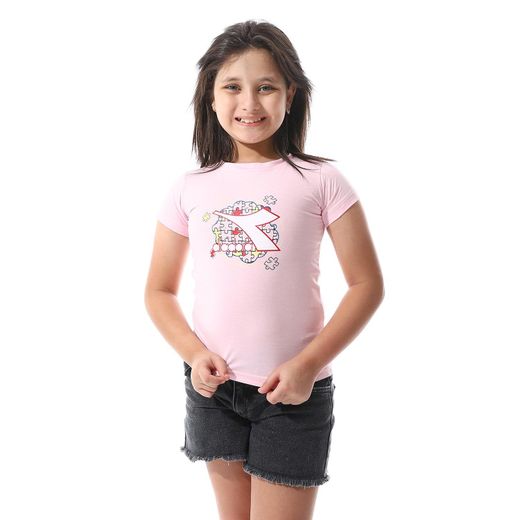 Diadora Girls Cotton Printed T-Shirt - Pink