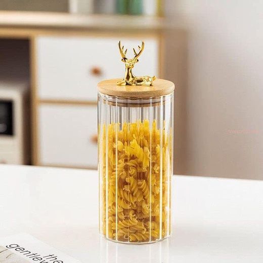 Clear Glass Candy Container Set with Airtight Wooden Deer Lid (Capacity: 750ml, 550ml, 350ml)