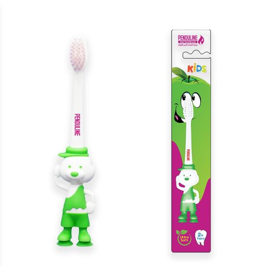 Penduline Kids Toothbrush - Ultra Soft Green Color with Rubber Base for Boys