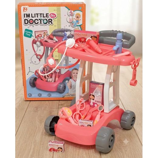 I'm Little Doctor DIY Medical Cart Play Set - Interactive Pretend Play Hospital Station with Medical Accessories and Rolling Trolley for Kids