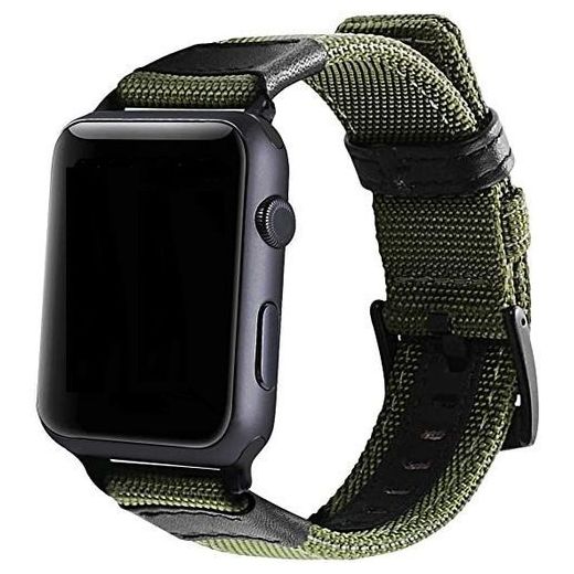 Generic Woven Nylon And Leather Watch Strap 41mm Series 7 - Green - image 3