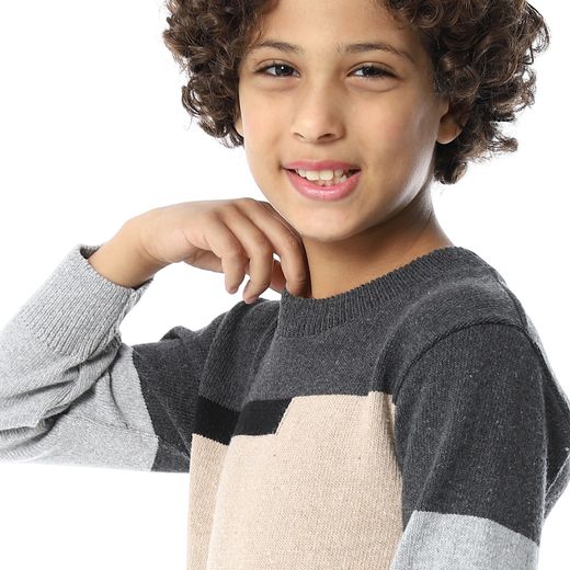 Andora Crew Neck Slip On Boys Pullover - Grey, Beige & Black - image 4