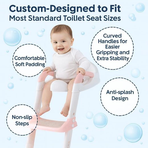 Generic Toddler Potty Training Seat with Step Stool Ladder – Foldable Toilet Trainer with Soft Cushion & Splash Guard for Boys and Girls, High End Export Plastic Material Kids Toilet Seat (Pink) - image 2