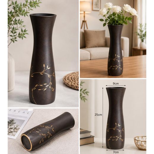Hand made Natural wood vase 30 cm made in thailand brown