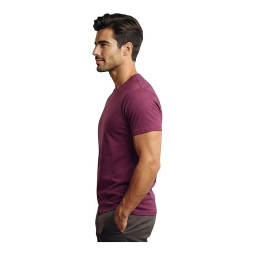 Generic Men's Crew Neck Basic T-Shirt    Persola Fabric   Burgundy   AlRageh - image 3