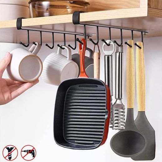 Generic Cup Holder, Mug Hooks Under Cupboard, Coffee Hold Cup Rack No Drilling Storage Hooks for Cups/Kitchen Utensils/Ties Belt/Scarf/Key Storage (Black)