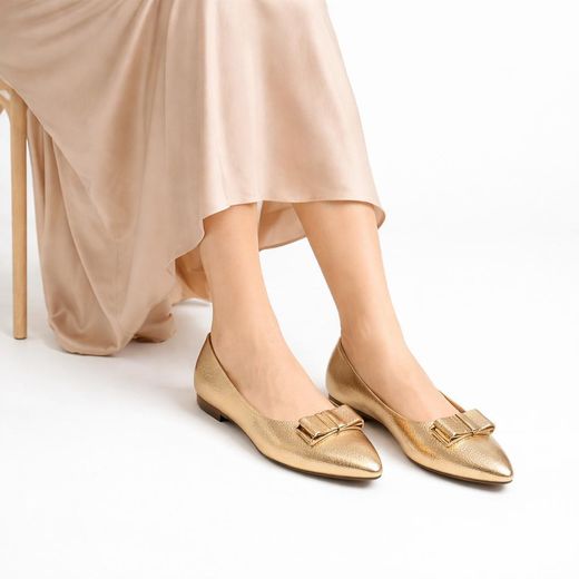 Generic Women’s Pointed Toe Flat Shoes – Gold Metallic – Elegant Slip-On Ballet Flats – Comfortable Lightweight Daily Shoes
