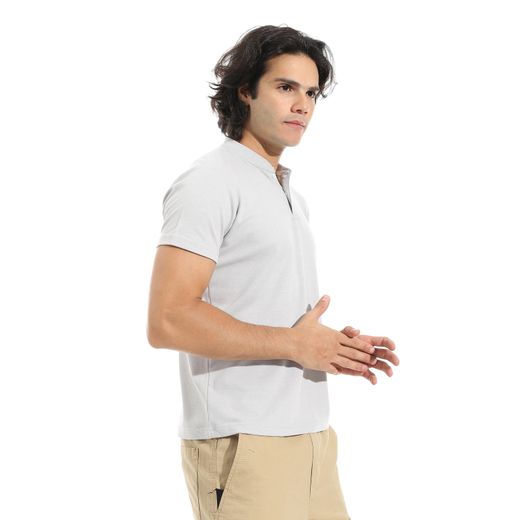 Andora Half sleeves with Button Closure Collar T-Shirt - Light Grey - image 2