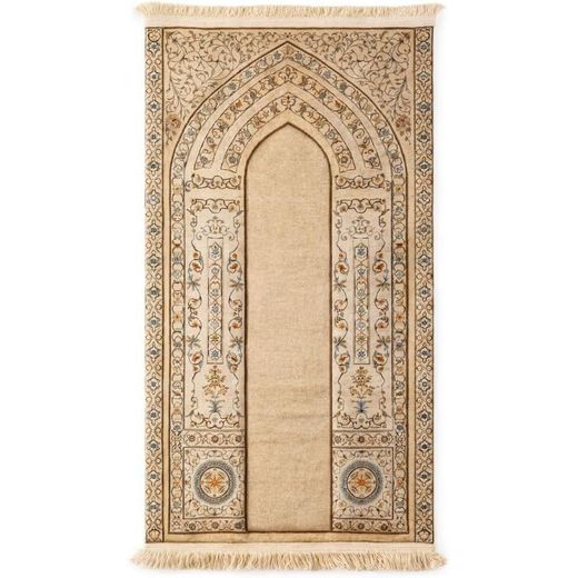 Generic Premium Thick Padded Prayer Mat for Comfort Knees, Elegant Design Soft Plush Large Size Sponge 1.5cm, Attractive Royal Color, Beige