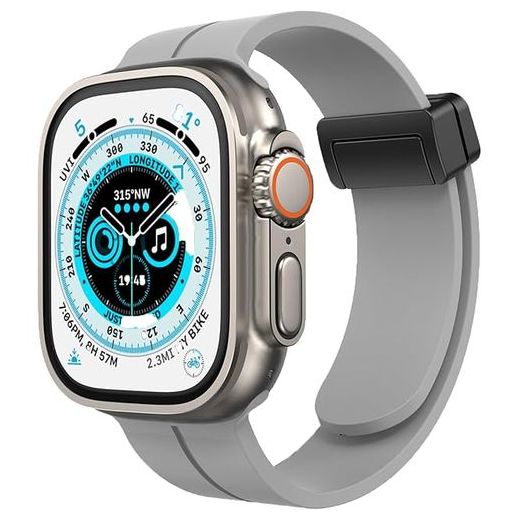 Generic For Apple Watch 42/44mm Series SE - D-Shape Magnetic Clasp Silicone Replacement Sport Wristband Band -  Gray - image 2
