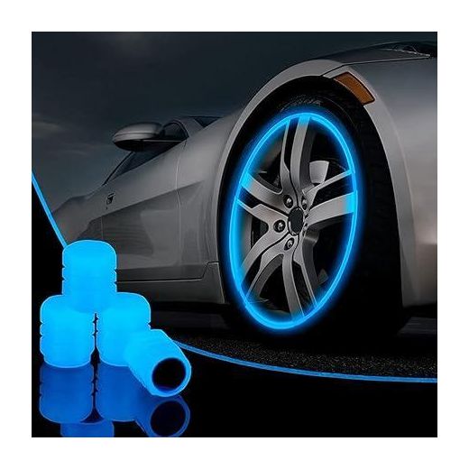 Generic FLAFARY Universal Fluorescent Car Tire Valve Caps, Luminous Car Tire Air Valve Cap, Glow in The Dark Durable Tire Pressure Caps for Cars, Motorcycles, SUV, Trucks, and Bicycles(Blue, 4) - image 2