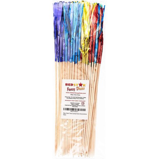 Generic Panzo Products Pack of 50 Palm Tree Picks Cocktail Stick Decorations 6 Colours Included Wooden Sticks Dessert or Cupcake Toppers Foil Drink Accessories Bars Weddings Birthday Party Supplies - image 2
