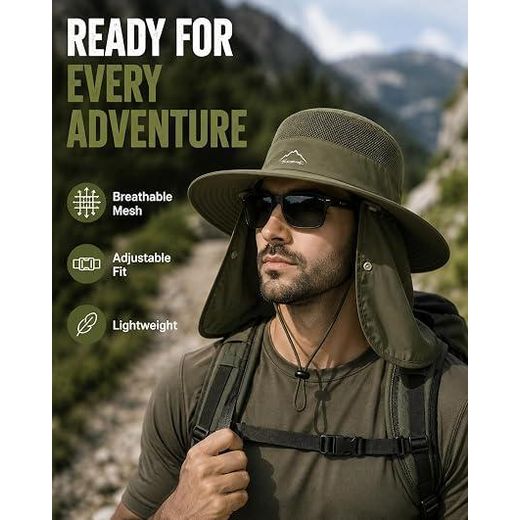 Generic Wide Brim Sun Hat with Full Face & Neck Protection – Fishing & Hiking Hat with Face Cover, Neck Flap and Breathable Mesh – Ideal for Camping & Outdoor Activities - image 2