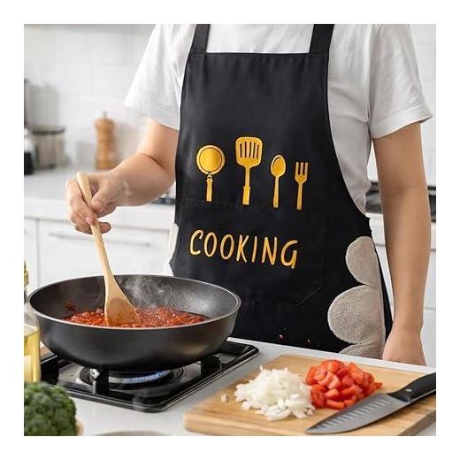 Generic Waterproof PVC Kitchen Apron with Cooking Design, Coral Fleece Hand Towels, Expandable Pocket, Durable Protection for Cooking, Painting, Household Chores, and Daily Use - image 2