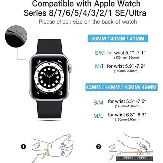 Generic سوار ساعة ذكية، متوافق مع Apple Watch Ultra 49mm 45mm 44mm 42mm 41mm 40mm 38mm، من سيليكون، تصميم جيد التهوية، تصميم نحيف وخفيف - أسود - image 4