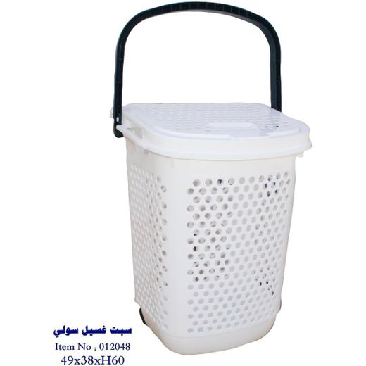 Generic Laundry Basket with Lid and Wheels, White - image 3