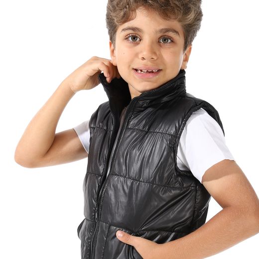 Andora Zip Through Neck Bomber Vest For Boys - Black - image 4