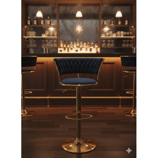 Generic Luxury Diamond Tufted Bar Stool - Hydraulic Swivel Chair with Gold Base (Black/Gold) El-Motahida