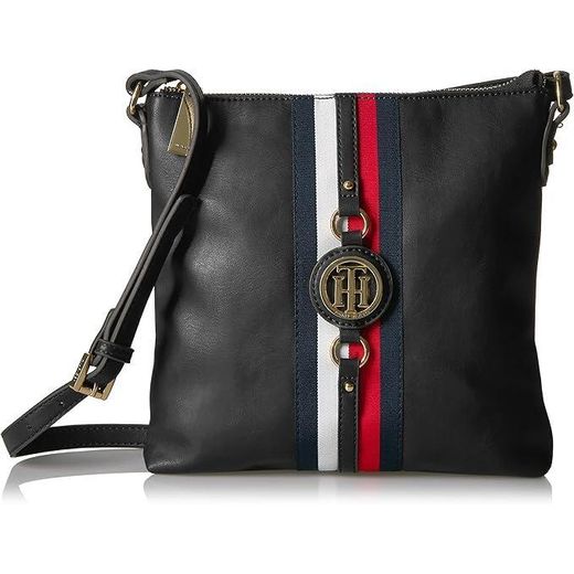 Tommy Hilfiger Women’s Jaden Small Crossbody Bag, Black Polyvinyl Chloride, One Size, Jaden Small Crossbody Bag