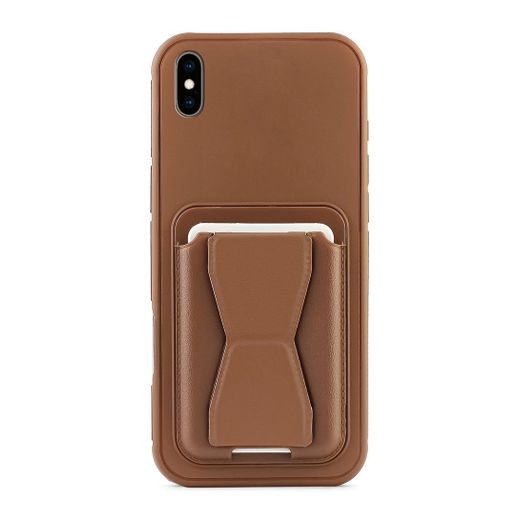 Generic Leather back cover with card wallet, Shockpoof flip case compatible with iPhone X/Xs (brown)