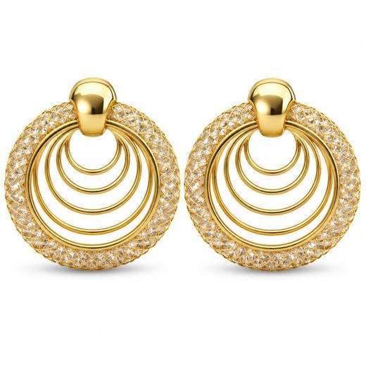 3Diamonds Large Gold Plated Circular Statement Earrings for Women with Zircon Detail