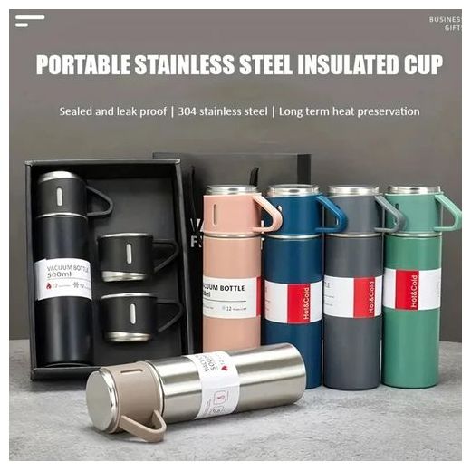 Generic Flask With 3 Cups - Green - image 3