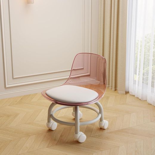 Generic Low Rolling Stool-Small Acrylic Stool with Wheels,Mini Roller Seat with Back Support,Short Rolling Stool Chair for Work,Home Cleaning,Garage,Office and Laundry (Pink)