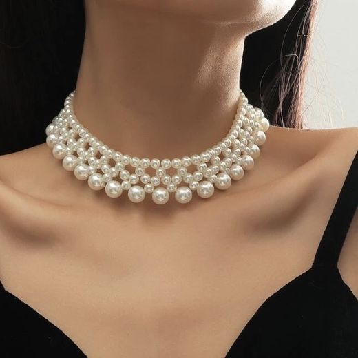 Fashion Faux Pearl Decor Necklace White Color