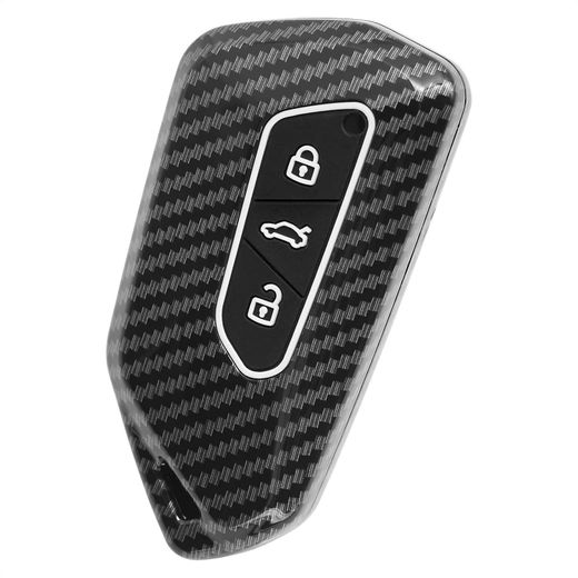 Generic HUWANDJ Smart Key Fob Case Cover Compatible with VW Golf 8 ID.3 ID.4 2020 Skoda Octavia 3 Button Keyless Entry Remote Carbon Fiber Pattern ABS Plastic Silicone Rubber Black