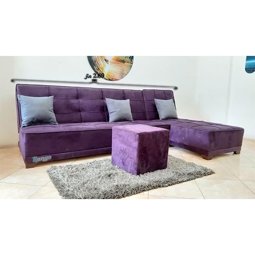 Rango Corner Bed - 260*190 Cm - Purple + Free Pouf - 40*40 Cm