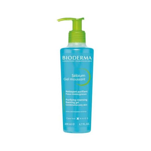 Bioderma Sebium Gel Moussant, Purifying Cleansing, Foaming Gel, Eliminates Excess Sebum, Combination/Oily Skin - 200ML