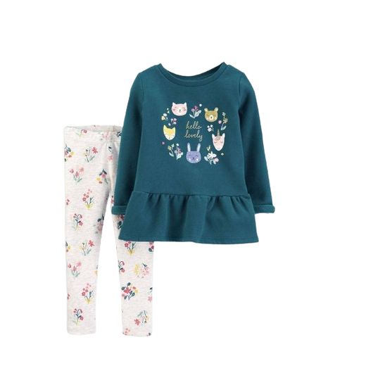 Two-piece Girl’s Set, Petrol T-shirt And White Pants