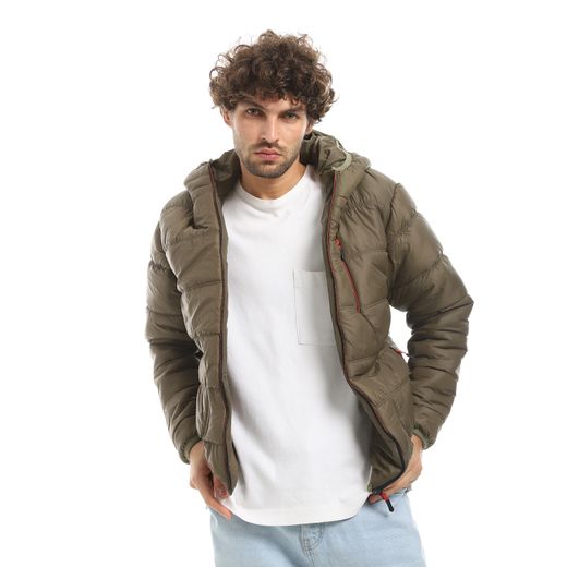 Red Circle Olive Bomber Zipped Jacket With Hood