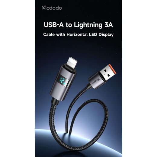 Mcdodo Horizontal LED Display USB-A to Lightning Data Cable 1.2m , CA-6490 , Black - image 2