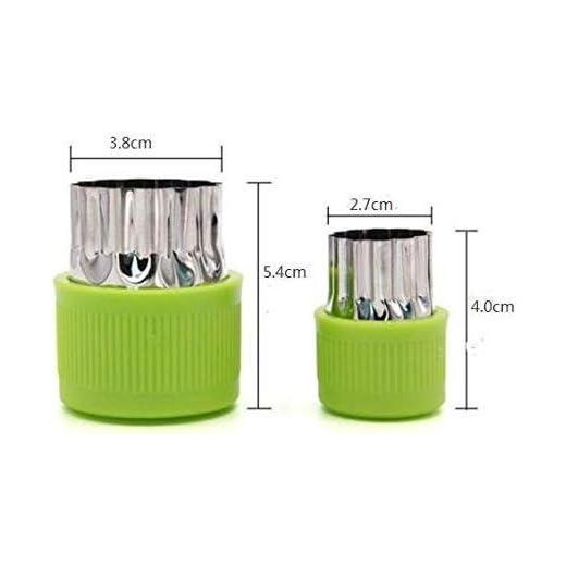 Generic Vegetable cutter for fruits and cookies made of stainless steel with green protective handles for lunch boxes, food decoration, pastries, and small cookie molds, 9 shapes - image 3