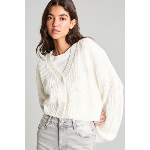 Defacto Regular Fit V-Neck Ecru Cardigan